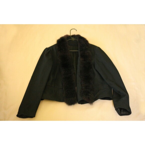 VTG NORGAIL 100% Wool Open Front Short Jacket Faux Mink Fur Black USA Made - Picture 9 of 12